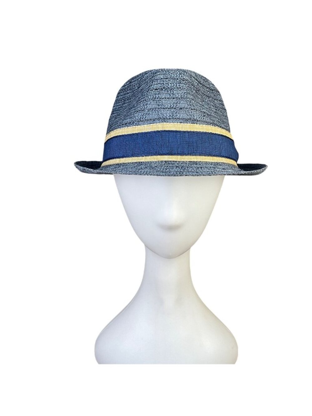 Biltmore Medium Blue Straw Fedora Hat Woven Band Summer Casual Accessory